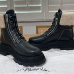 3.1 Phillip Lim Kate Lug Sole Double Zip Shearling Boots Leather 7 US 38 EU NWOB Photo 10