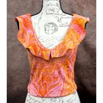 ZARA Sleeveless Stretch Summer Jacquard Paisley Ruffle Top Orange Yellow size S Photo 0