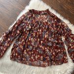 ZARA Red Sheer Ruffled Floral Paisley Peasant Blouse Photo 7