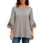 cupio HEATHER GREY Floral Embroidered Bell Sleeve Dress M Photo 0