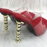 Cape Robbin  Metro Red Patent Leather Clear Vamp Slip On Heel Sandals Mules Size 8.5 Photo 4