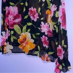 Everyday Clothing Co Silk Blouse Womens Size S Sheer Button Ruffle Dark Floral Black Photo 7