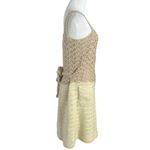 Vintage 70s Bohemian Handmade Crochet Knit Mini Dress Tan Cream Medium Belted Photo 3