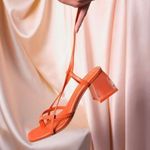 Deltan Fawn Ankle Wrap Strappy Block Heel‎ Thong Dress Sandals Womens Size 8M Orange Photo 2