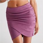 Free People  Angie Wrap Mini Skirt Medium Purple Elastic Waist Stretch Photo 0