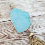 Vintage Pendant Large Light Blue Stone Gold Tone Tassel (No Chain Included) Photo 1