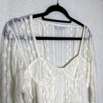 Stradivarius Floral Long Sleeve Sheer Sweetheart Lace Crop Top White Large Fairy Photo 1