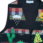 Vintage Peruvian Imports Llama Vest Folk Art Appliqué Striped Colorful Large Black Photo 2