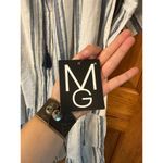 Mlle Gabrielle  Women's 3X Boho Striped Summer Dress - White Blue Gray Tassel Tie Photo 4