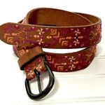 Lucky Brand English Saddle Pink Red Orange Embroidered Boho Leather Belt Small Photo 0
