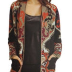 Elegant Black and Red Patterned Cardigan Size 2X Photo 0