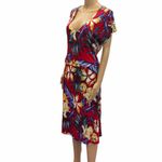Lascana Venus Red Floral Tropical Short Sleeve V Neck Dress Womens Large Photo 4