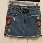 ZARA denim mini skirt floral embroidery distressed Photo 1