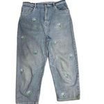 Quacker Factory Vintage The  Blue Jeans Womens Size 10 Floral Embroidered Cotton Photo 0