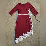 HOMEYEE Women Elegant Lace Side Office Asymmetrical Party Business Dress Small Red Photo 2