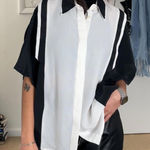 Oscar de la Renta Black and white striped  expressions button up shirt. size 12 Photo 0