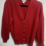 Victoria Jones Cardigan Angora Wool Sweater Medium Petite Pearl Buttons Red VTG Photo 0
