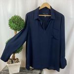 Joan Vass  Blue Long Sleeve Tunic Blouse Top XL Photo 0