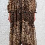 Zimmermann  Brown and Cream Long Sleeve Midi Dress Size 0 Photo 0
