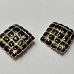 Erwin Pearl P.E.P. Black Enamel Clip On Earrings Gold Tone Square Photo 0