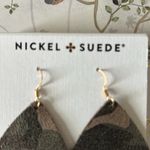 Nickel and Suede Large Teardrop Leather Earrings Camo Suede NEW‎ Green Photo 3