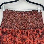 ZARA  Womens Boho Cottage Core‎ Smocked Waist Floral Orange Ruffle Mini Skirt M Photo 7