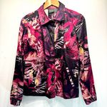Chico's Chico’s Additions Colorful Metallic Leaf Print Lightweight Long Sleeve Jacket Photo 0