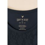 American Eagle  Soft & Sexy Navy Blue Lace Peplum T-Shirt | Flowy Embroidered Ruf Photo 3