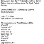  Jeans Size 4 Z1975 Zara Basic Dept Denim Skinny Jeans Low Rise Ankle Zip Black Faded Fading  Photo 6