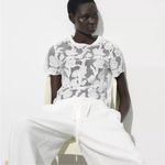 ZARA NWT Front Embroidery T-Shirt / White Lace Floral Top Women’s Small Photo 2