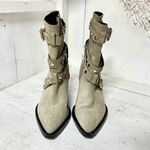 IRO Bonobal Buckled Suede Pointed Stacked Heel Ankle Boots Gray Women's 40 / 9.5 Photo 5