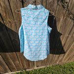 Coral Bay Linen Sleeveless Button Front Shirt Turquoise & White M Blue Size M Photo 6