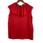Maje  Top Red Lierro Ruffle Overlay Lightweight Tie Back Silky Chic New 3/Large Photo 2