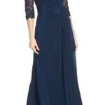 La Femme  Ruched Twist Front Column Gown Dress 10 Photo 0
