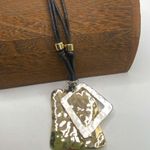 Chico's Hammered Metal Pendant Necklace Multi Strand Leather Necklace Artsy Edgy Photo 0