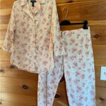 Ralph Lauren Lauren  Long Sleeve Notch Collar Floral Knit Pajama Set Size M Photo 1