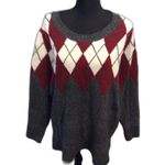 Torrid Plus Size 2X Thick Warm Vegan gray Red Argyle Crew Neck Sweater Photo 1