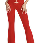 Princess Polly NWT  Red Flare Pants High Rise Cut Out S 4 Photo 0