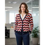 Michael Kors Womens Medium Chevron Cardigan Sweater Orange White Navy Photo 1