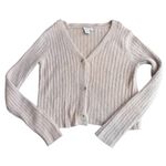 Sincerely Jules Size S Fuzzy Crop Cardigan Sweater Blush Pink Preppy Ribbed Photo 0