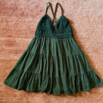 Aerie Crochet Lace Babydoll Tiered Mini Dress Green Strappy Back M Photo 0