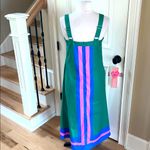 Colorful Maxi Dress Green with Vertical Pink Blue Striped New Size XS Photo 2