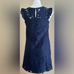 Monteau Los Angelas Navy Floral Lace Design Midi Cap Sleeves Dress Sz. S. Blue Photo 8