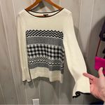 Talbots Cute creamy chevron metallic wool blend flare sleeve sweater boat neck Photo 7