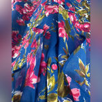 Kut From The Kloth  Womens Size XL Blue Pink Floral Long Sleeve Ruffle‎ Button Up Photo 5