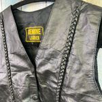 Genuine Leather Biker Vest Medium Black Vintage 90s Rocker Sleeveless Top Photo 1