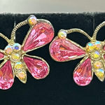 Butterfly Earrings Pink Rhinestones Fairycore Photo 0