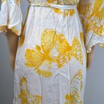 Vintage Yellow Floral Ruffle Wrap swim cover up kimono Dress Sz 2X Photo 6
