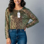 GeeGee Sequin Long Sleeve Mesh Crop Top Medium Green Pink Yellow New Women’s Photo 0