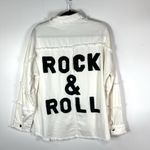 Elan  Denim‎ Jean Jacket Embroidered Rock And Roll Fringe Trim Boho Hippie Size S Photo 4